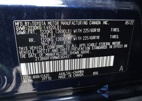 2022 Toyota Rav4 Hybrid Xle Premium из США, поврежденный, VIN 2T3B6RFV9NW036447